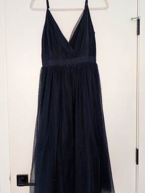 Express Navy Mesh V-Neck Maxi Dress